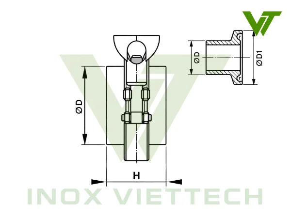 Bản vẽ kích thước bộ clamp hàn inox vi sinh