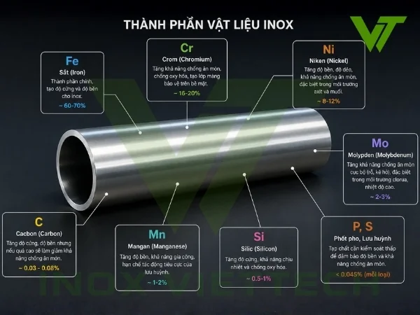 Thành phần vật liệu có vai trò lớn quyết định tới khả năng chịu nhiệt của inox