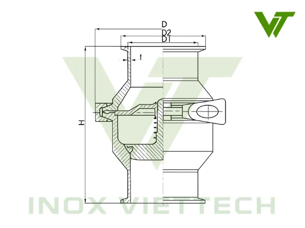 Bản vẽ kích thước van một chiều vi sinh inox