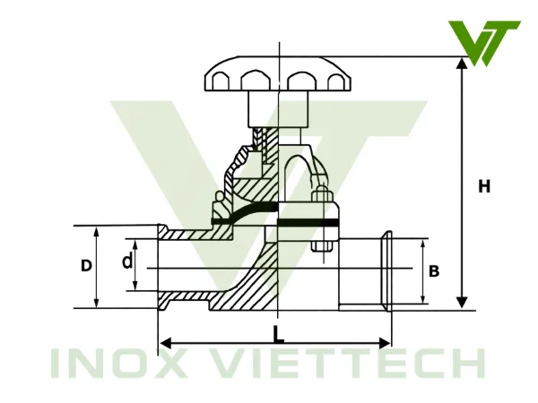 Van Màng Đơn Vi Sinh inox Bản vẽ kích thước van màng vi sinh inox