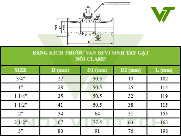 Van Bi Vi Sinh Clamp Tay Gạt Van Bi Vi Sinh Clamp Tay Gạt - Ảnh 2